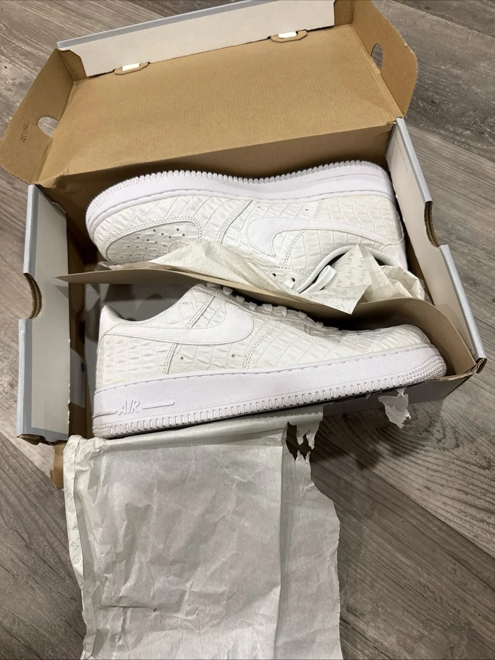 Nike Men’s White Croc-Embossed Air Force 1 Low Sneakers